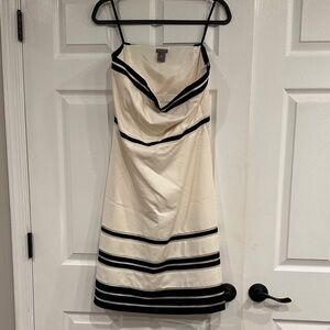 Ann Taylor Black and Cream Strapless Striped Dress